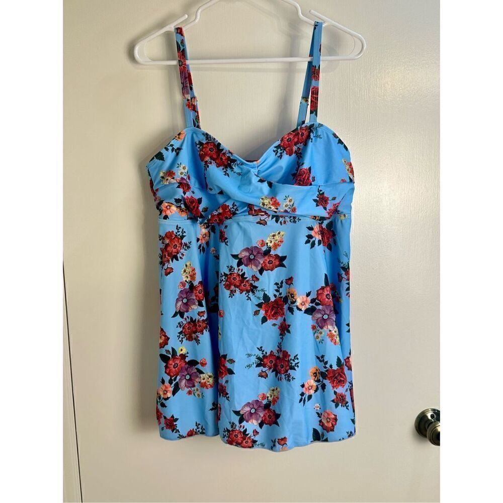 SHEIN New size 2XL blue floral tankini and bottoms set